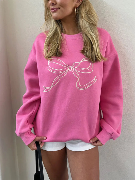 Cute Bow Print Sweatshirt – Casual Comfort - Luxepulse