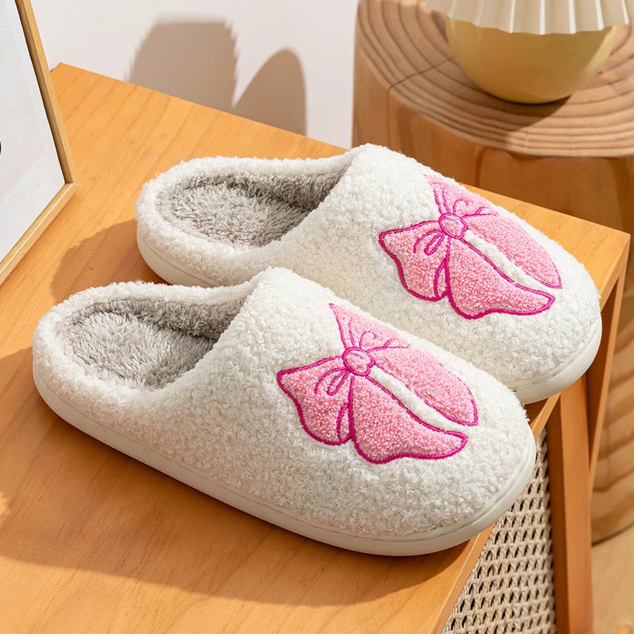 Fashionable Cute Bow Slippers – Cozy Winter Comfort - Luxepulse