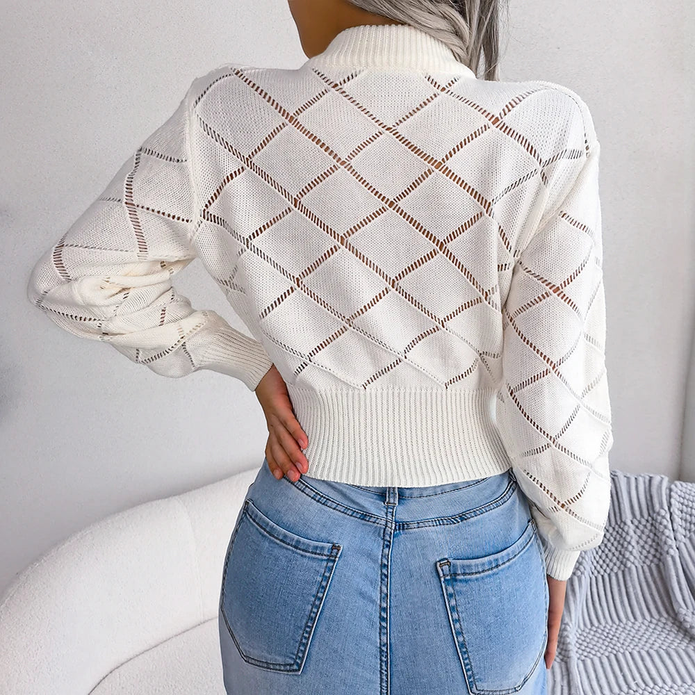 Elegant Knit Crop Sweater – Casual Long Sleeve Pullover - Luxepulse