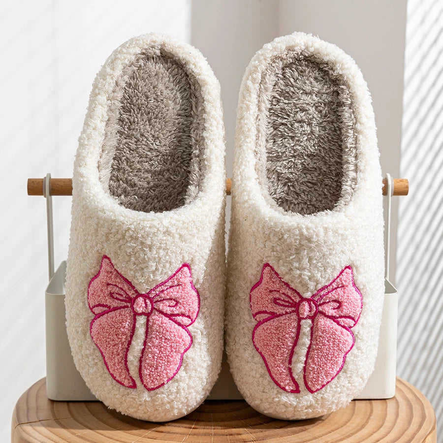 Fashionable Cute Bow Slippers – Cozy Winter Comfort - Luxepulse