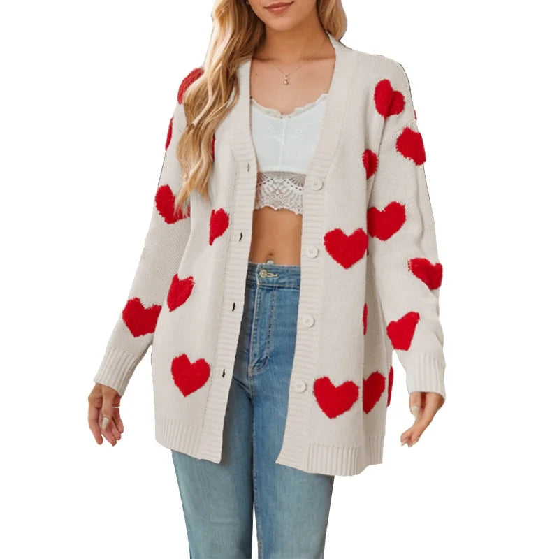 Heart Embroidery Cardigan – Cozy Streetwear Sweater - Luxepulse