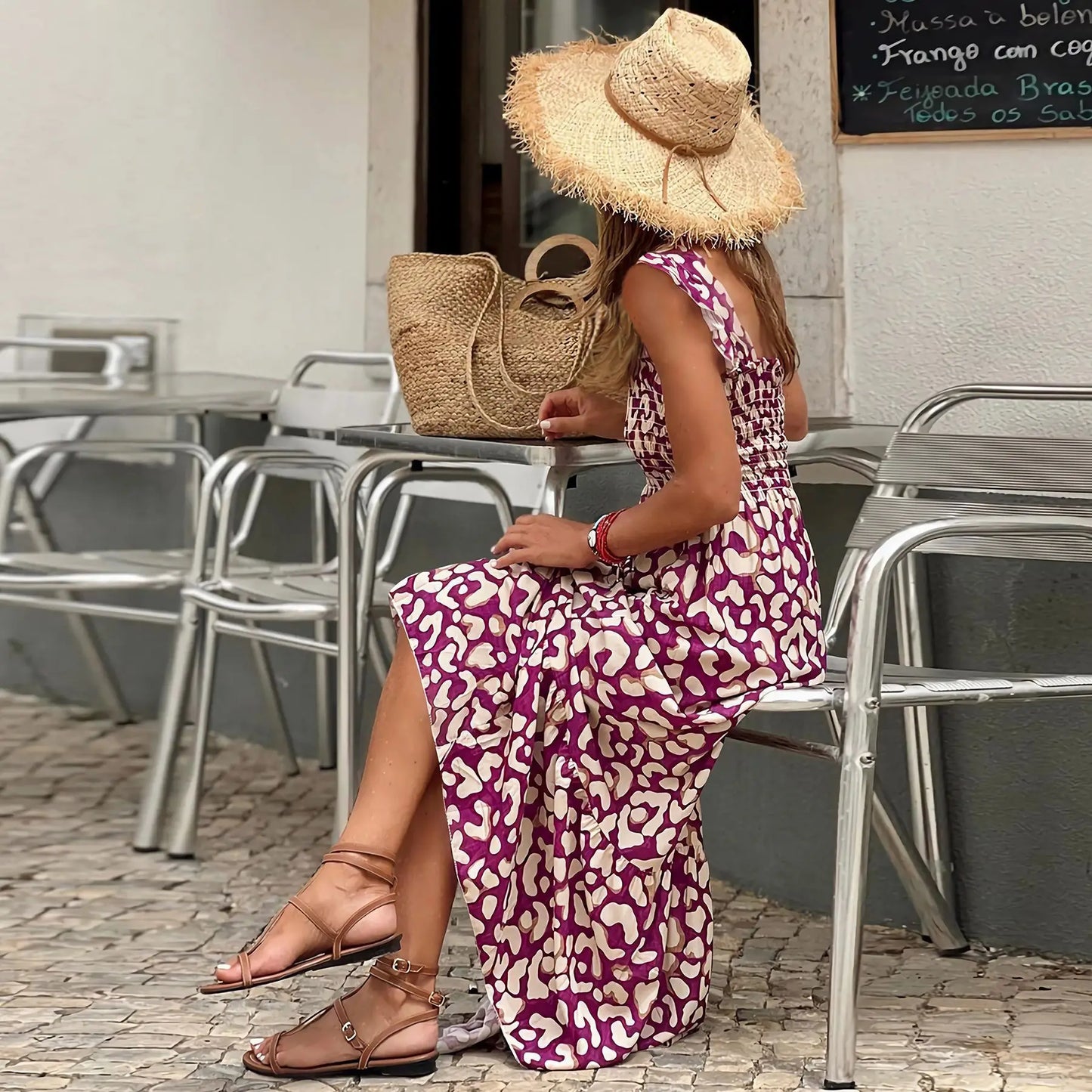 Cute & Stylish Maxi Dress – Purple Leopard Print Spaghetti Strap Beachwear - Luxepulse