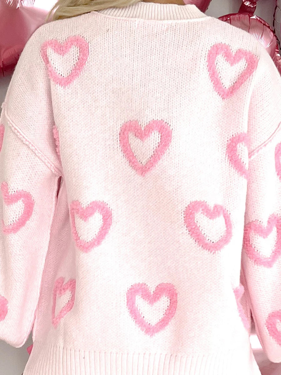 Cozy Love Sweater – Fuzzy Heart Pullover - Luxepulse