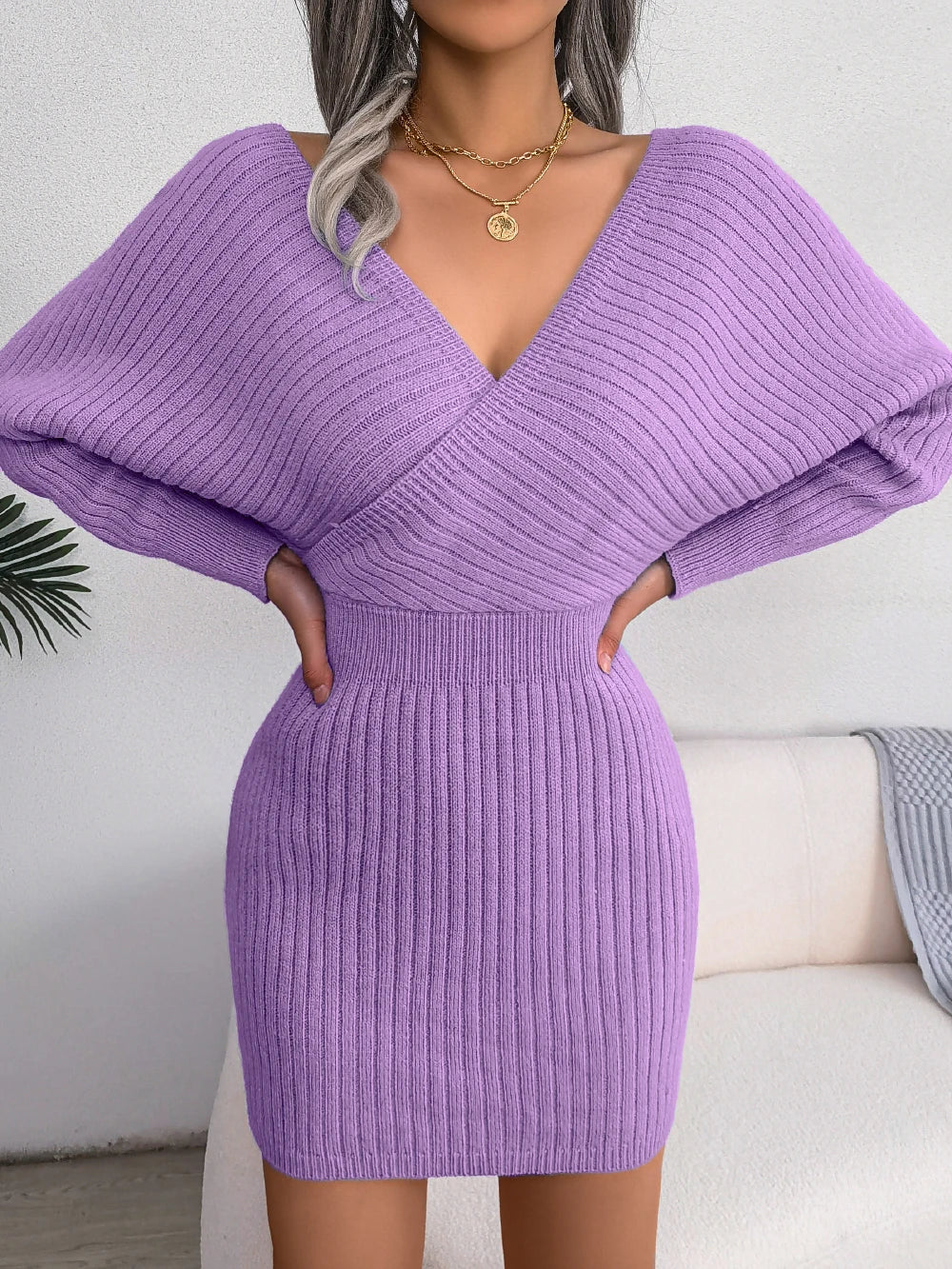 Long Sleeve Knitted Cozy Elegant Sweater Dress - Luxepulse