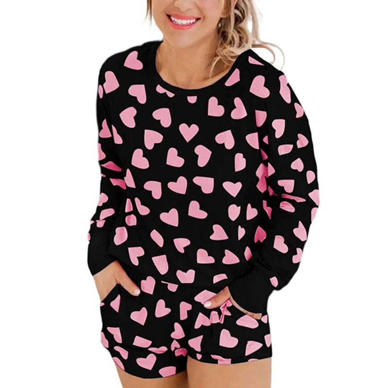 Heartfelt Comfort Pajama Set – Cozy Loungewear with Pockets for Women - Luxepulse