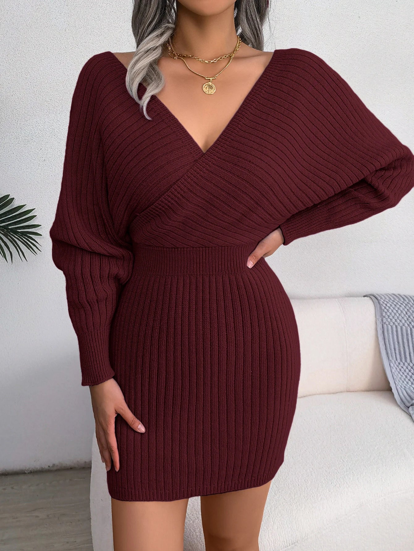 Long Sleeve Knitted Cozy Elegant Sweater Dress - Luxepulse