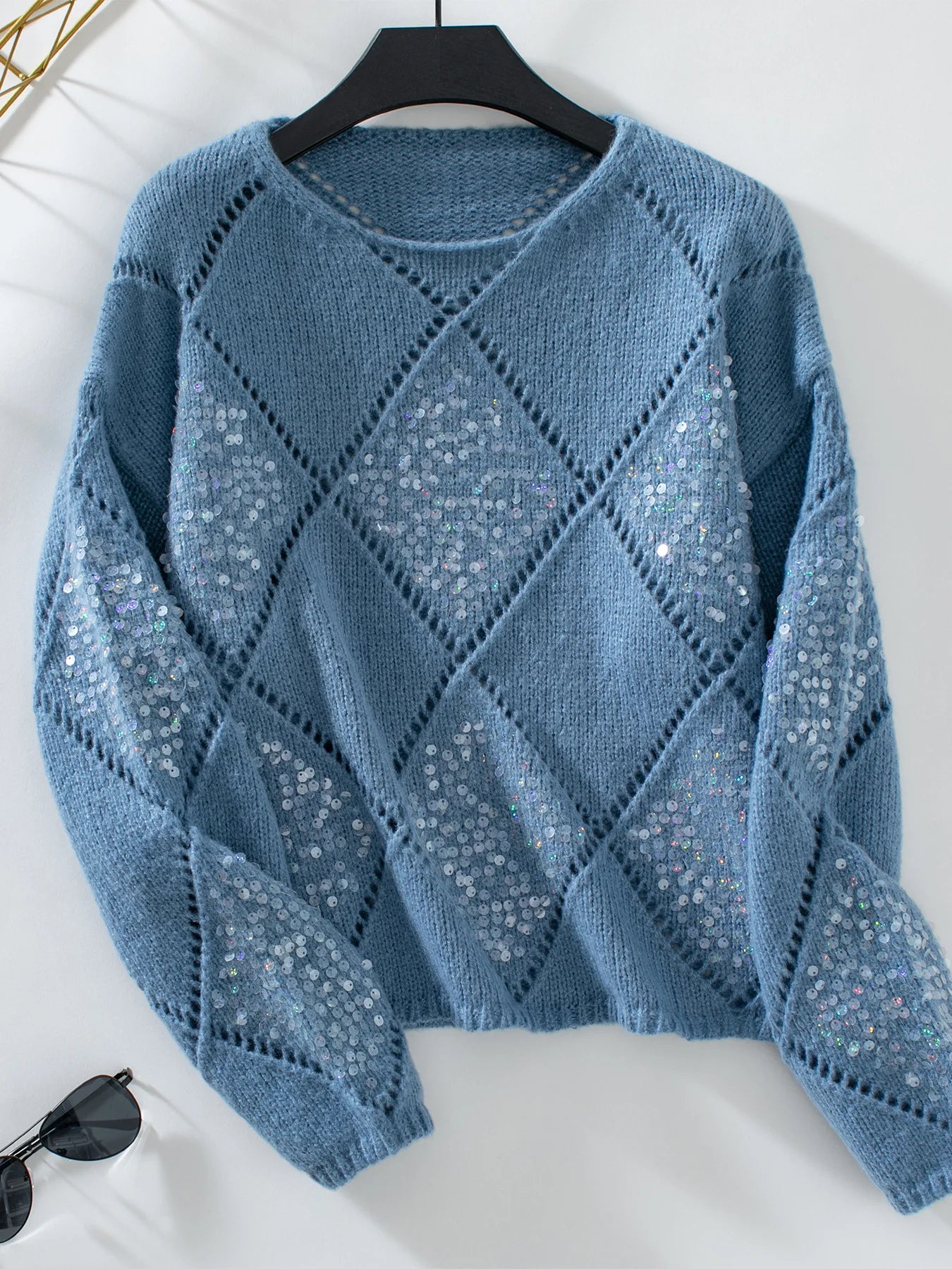 Beautiful Casual Knit Sequin Sweater - Luxepulse