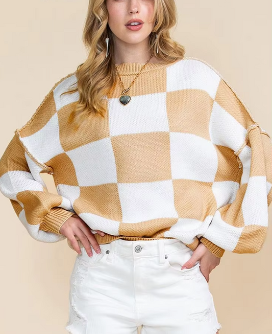 Cozy Checkered Knit Sweater